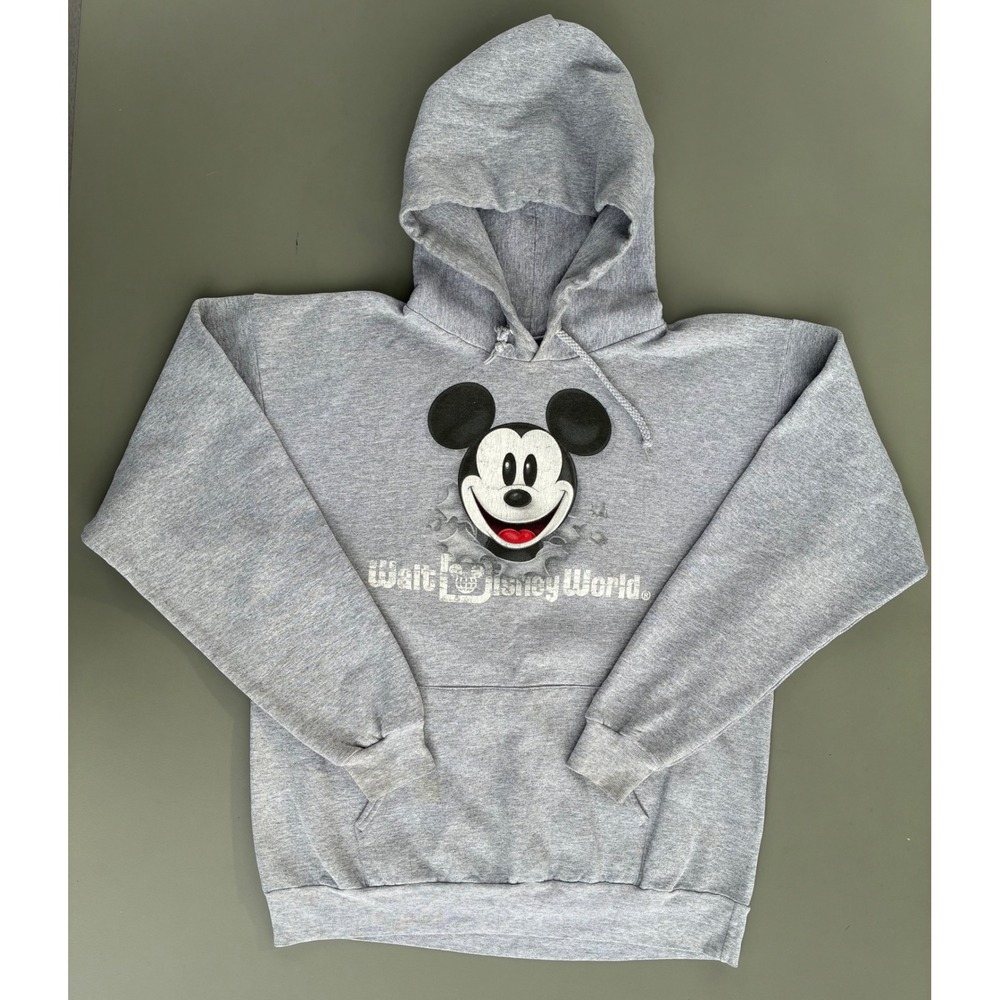 Vintage Walt Disney World Mickey Mouse Hoodie Gray Double Sided Graphic M